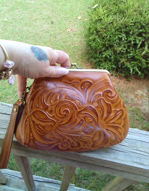 Handbags - Patricia Nash Large KissLock Leather  Floral Embossed Clutch